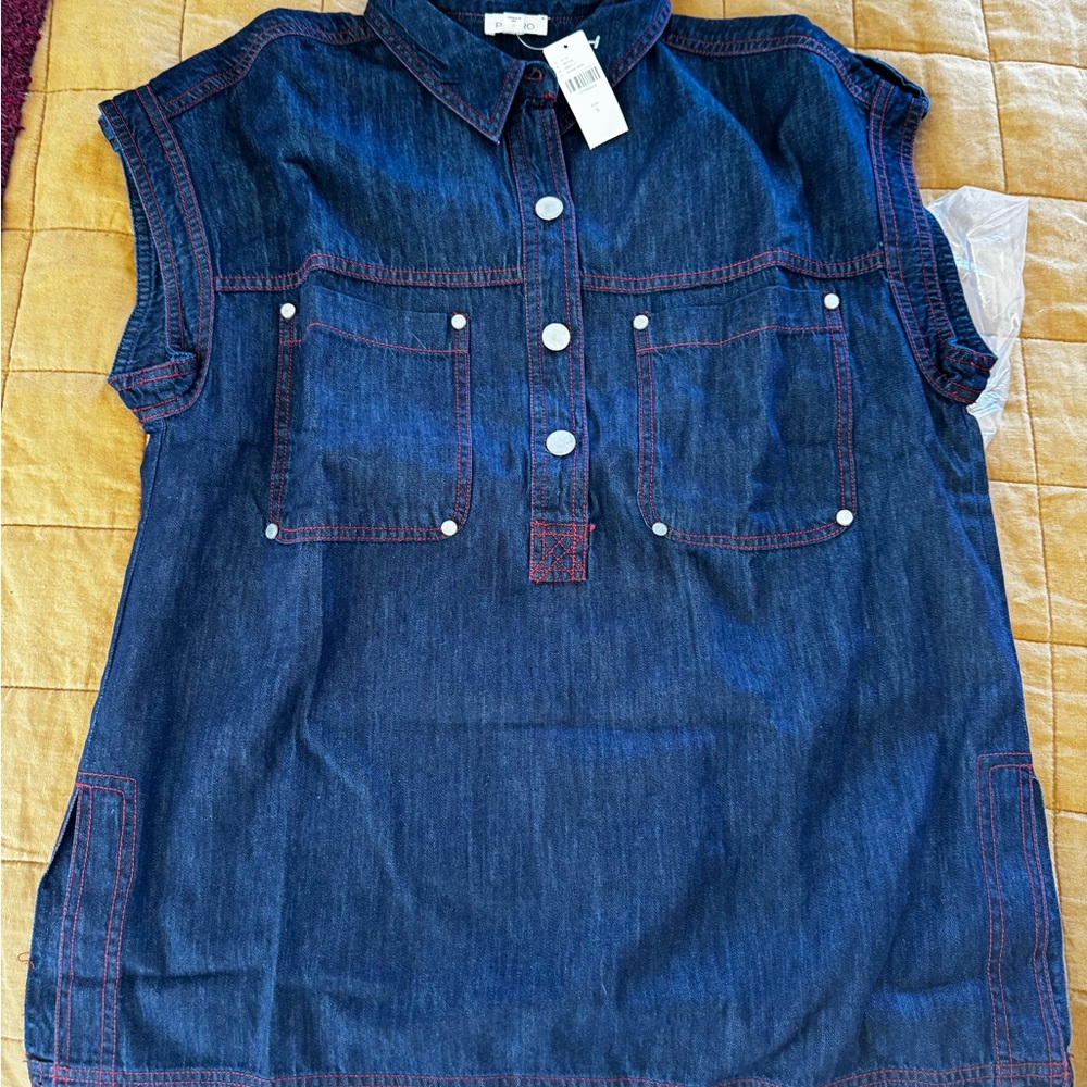 Anthropologie Pilcro Denim Sleeveless Top with Pockets